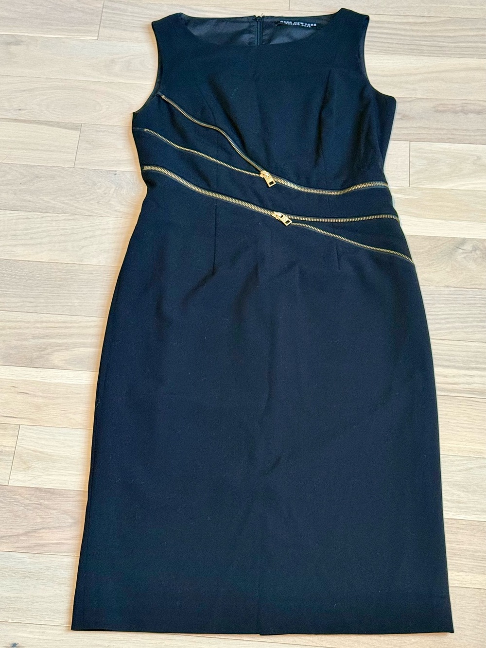 Marc New York Black Sleeveless Midi Dress with Gold Zipper Accents